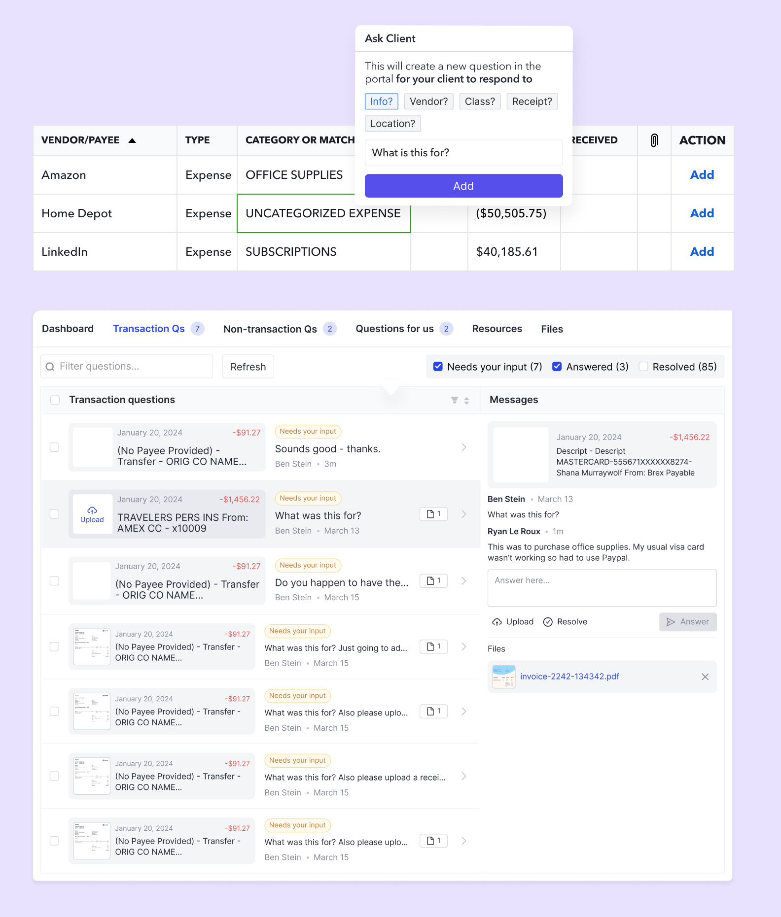 Keeper Transaction Questions