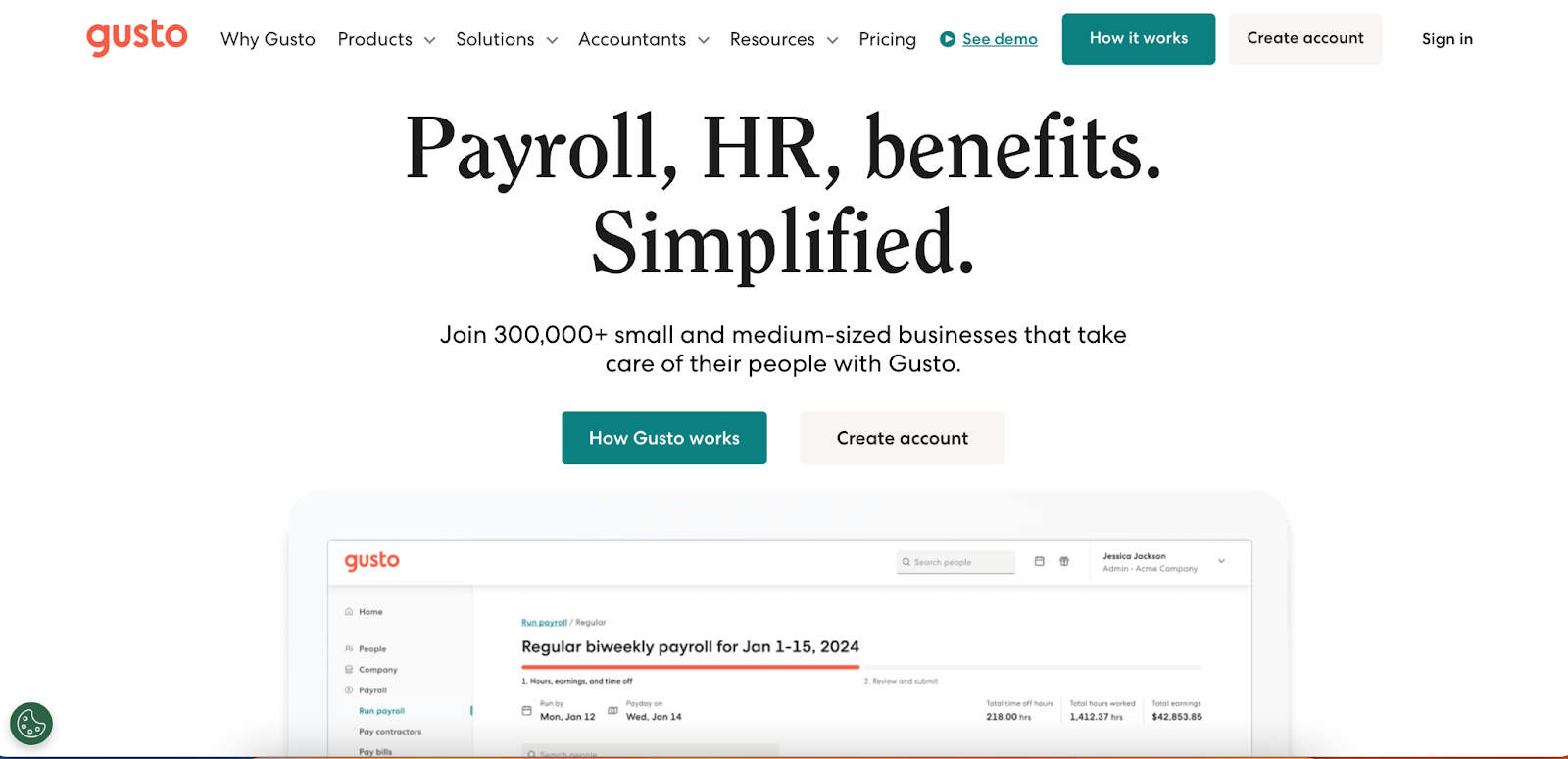 gusto website homepage